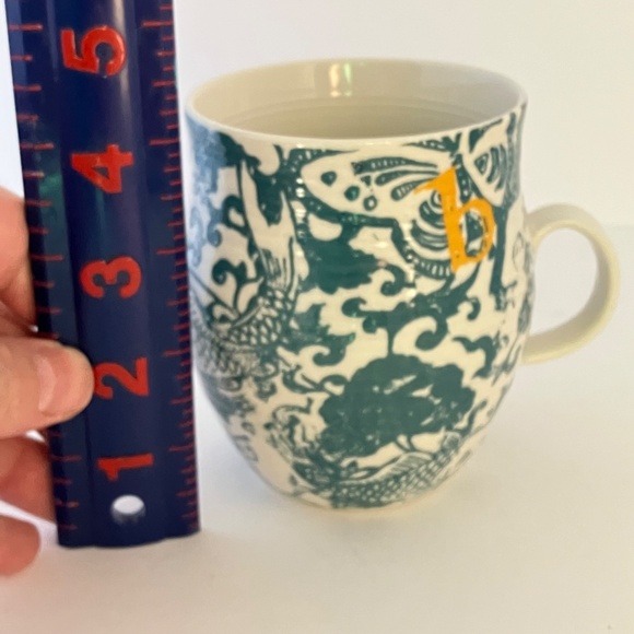 Anthropologie Homegrown Letter b Monogram Mug Green Floral Yellow Initial B NEW - Picture 12 of 13